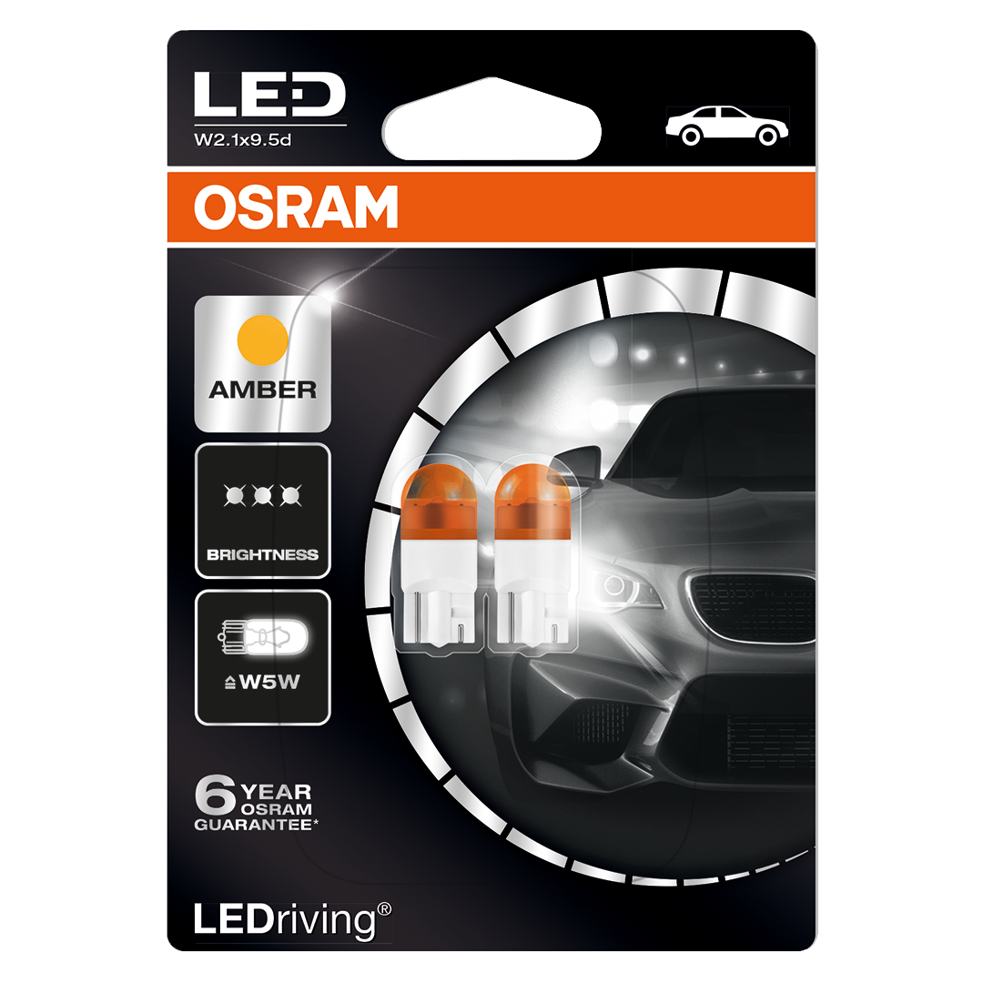 Landsdækkende Arbejdskraft råolie 501 OSRAM Long Life LED 12V W5W Amber Wedge Bulbs (Pair)