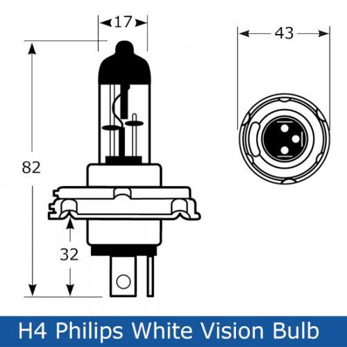 H4 Philips WhiteVision Ultra  Whiter, Brighter Halogen Headlight Bulbs