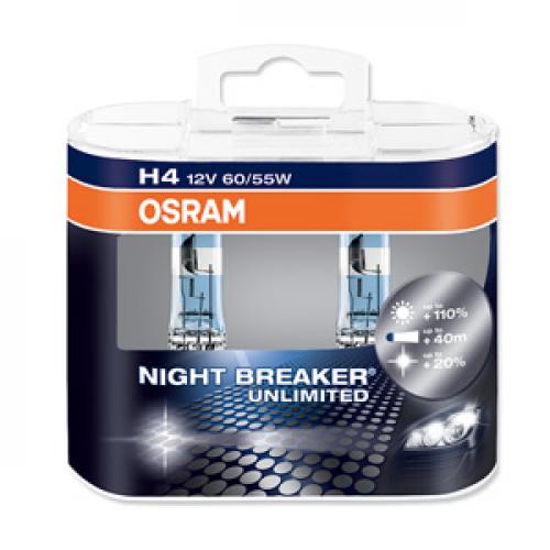 H4 OSRAM Night Breaker Unlimited +110% 12V 60/55W 472 Halogen Bulbs (Pair)