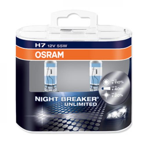 H7 OSRAM Night Breaker Unlimited +110% 12V 55W 477 Halogen Bulbs (Pair)