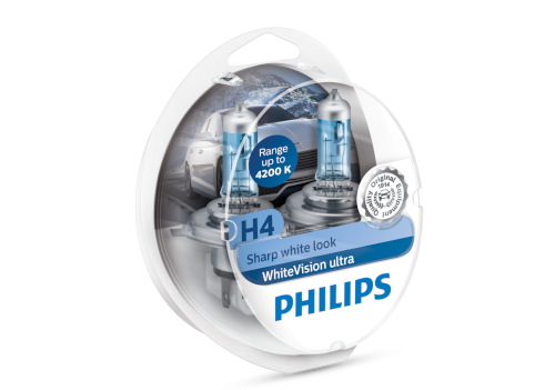 H4 Philips WhiteVision Ultra 12V 60/55W Bulbs (Pair) 